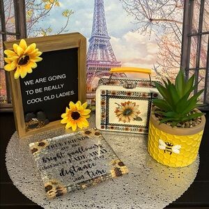 4 Piece Sunflower Gift Set: 2 Inspirational Signs, Floral, Decorative Lunch Box